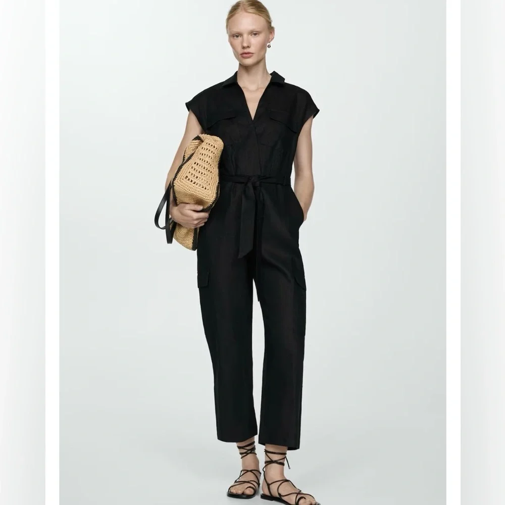 NWT Mango CARGO-STYLE LINEN JUMPSUIT size small